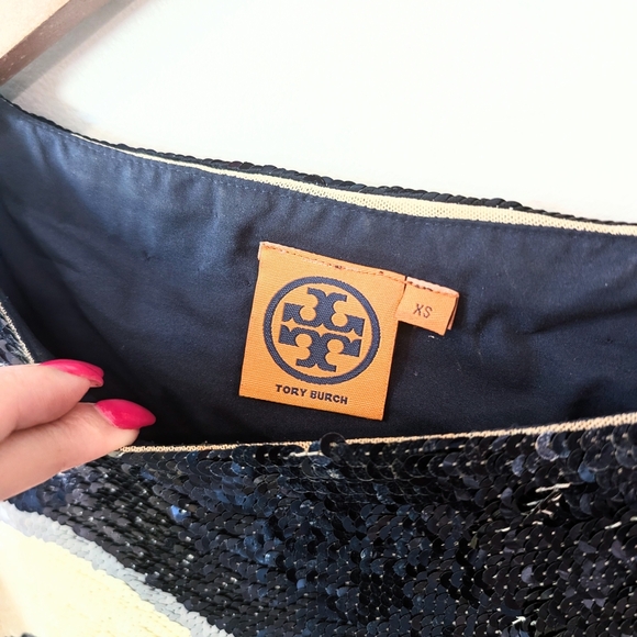 Tory Burch Black and Cream Sequin Blouse - Picture 4 of 11